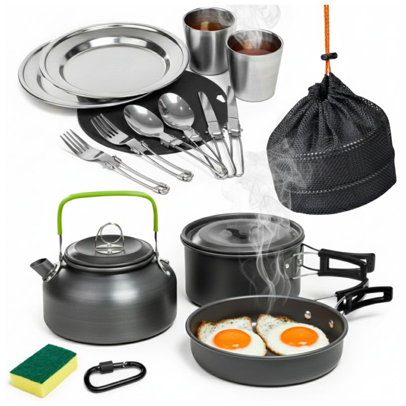 Zestaw garnków Be-active.pl naczynia turystyczne pod namiot kemping czarny 1 zestaw