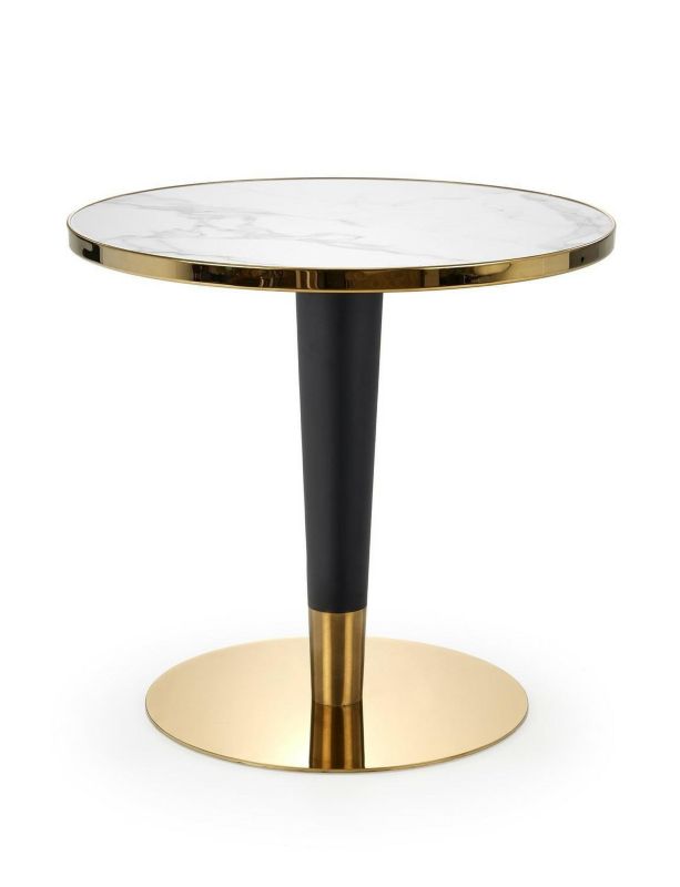 Stół okrągły Mosa INTESI biały marmur nowoczesny glamour do jadalni i salonu na jednej nodze 1 szt.