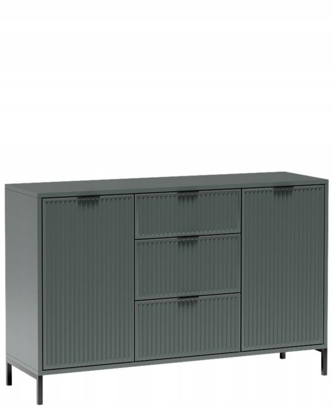 Komoda Furnidea 135 cm ZIELONA ryflowane fronty metalowe nogi LINK 1 szt.