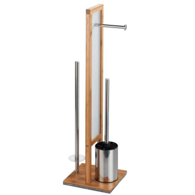 Stojak łazienkowy 3w1 Wenko Rivalta bambus/metal brąz/srebrny ze szczotką 1 szt.