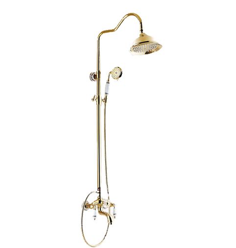 Bateria prysznicowa Lauferi HERA mosiężna z deszczownicą złota retro 1 szt.
