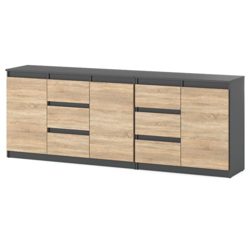 Komoda Hurtownia-Mebli Szuflady 6 Best Agnes 200cm Szary Mat Dąb Sonoma 200x35x75 cm 1szt.