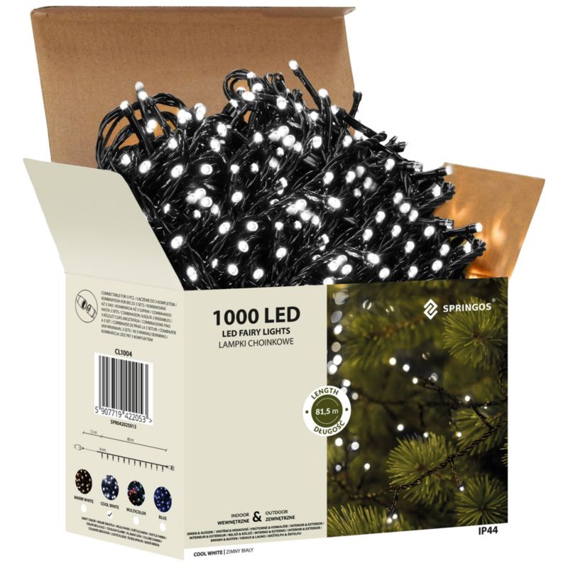 Lampki choinkowe Springos 1000 Led biały zimny 81,5 m IP44 1 szt.