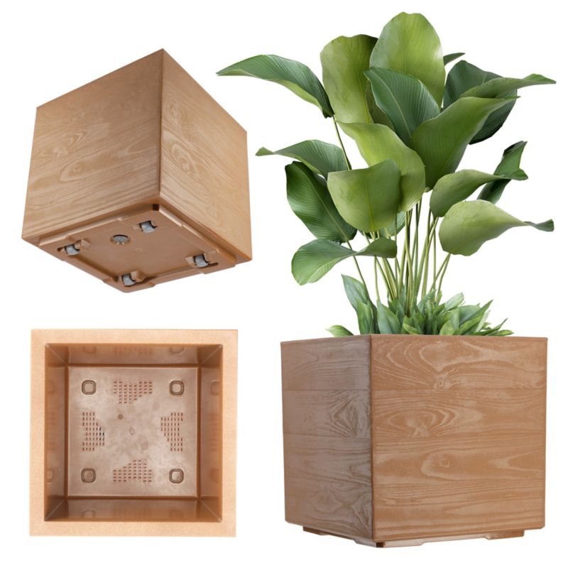 Doniczka KADAX Donica Ogrodowa 40cm Kwietnik Na Kółkach Taras Kwadratowa Brązowa 1szt.