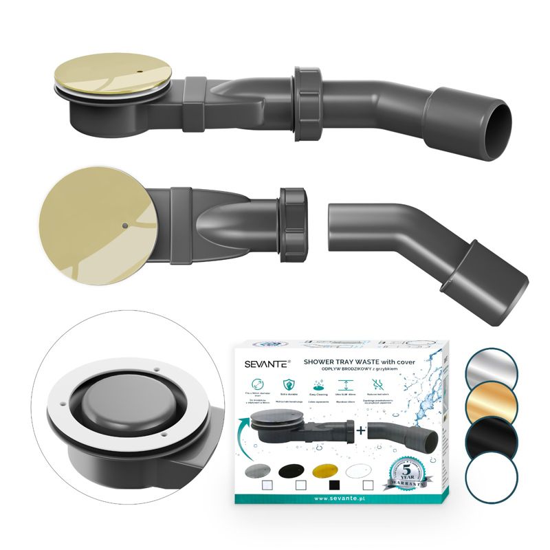 Syfon z odpływem do brodzika niski SEVANTE wys 75mm szer 115mm złoty 1 szt.