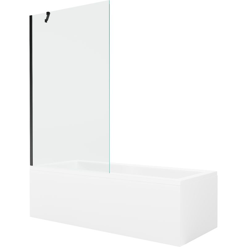 Wanna prostokątna Mexen Cubik 150 x 70 cm z obudową i parawanem 1-skrzydłowym 100 cm transparent czarny 1 kpl.
