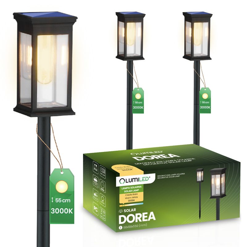 Lampa Solarna Lumiled LED Dorea Ogrodowa Zewnętrzna Wbijana IP65 Ozdobna Lampka Słupek 3 szt.
