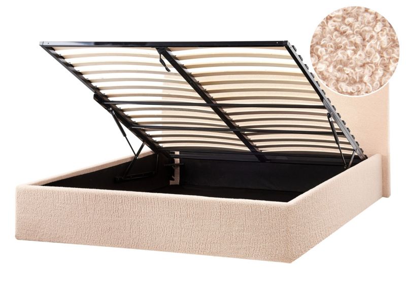 Łóżko z pojemnikiem Boucle Orbey 140 x 200 cm Beżowy 1 szt.
