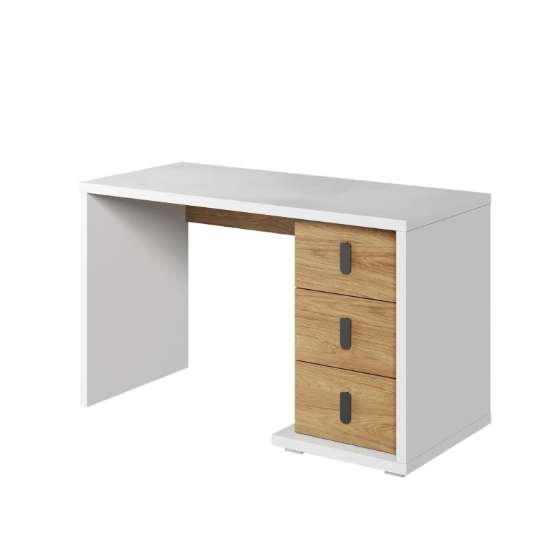 Biurko z szufladami Bettso Simi nowoczesne ze stylowymi uchwytami dąb hikora biały 1szt.