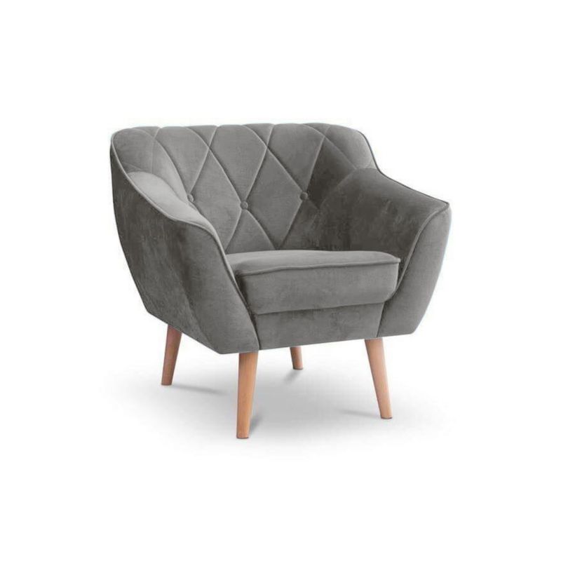 Fotel z pikowanym oparciem Bettso Caro welurowy na drewnianych nogach szary 1szt.