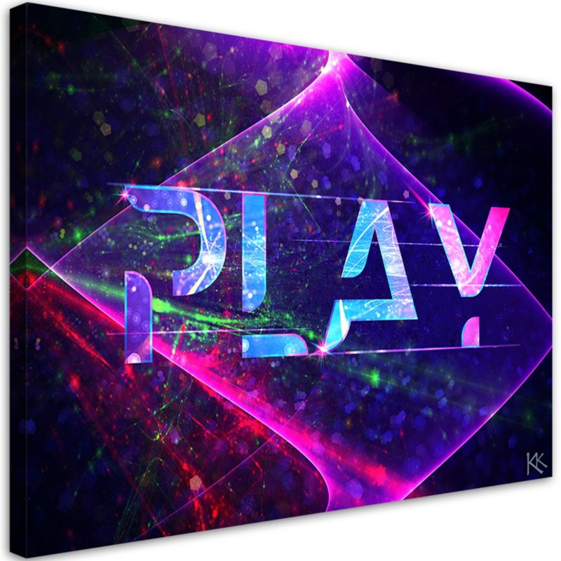 Obraz do pokoju gracza Feeby Napis Play Fioletowy 100x70cm 1szt