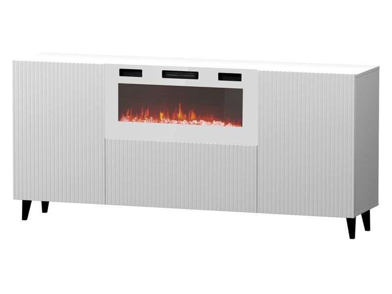 Komoda z kominkiem MIRJAN 24 Pafos 180 EF biały + czarny + biały kominek 1 szt.