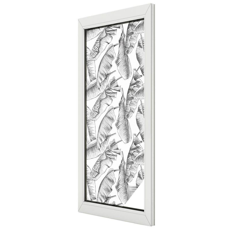 Folia Mleczna na Okno Wallfluent 50x146 cm Skutecznie Chroni Prywatność Czarno-białe tropikalne liście 1 rol.