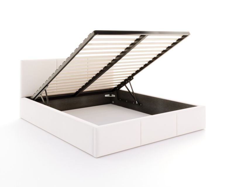 Łóżko tapicerowane FDM AMBER 160x200 białe z pojemnikiem i stelażem podnoszonym 1 szt.