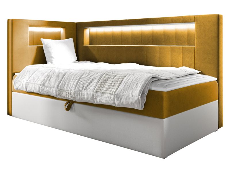 Łóżko kontynentalne MIRJAN 24 Gold Junior 3 100x200, Strona: Lewa biała ekoskóra/musztardowy 1 szt.