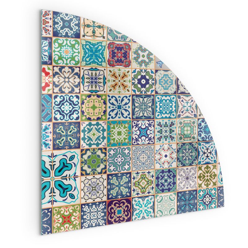 Szklana Podkładka Pod Kominek Ćwiartka Wallfluent 100x100 cm Mozaikowy wzór na kafelkach 1 szt.