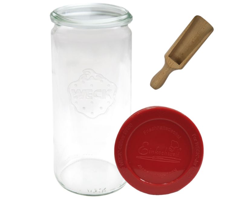 Słoik MODO24 Weck 1040 ml fi 80 cylinder silikonowe wieko miarka 1 kpl.