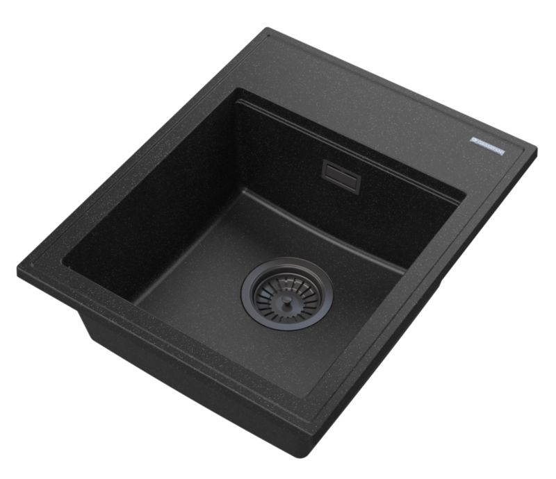 Zlewozmywak Granitowy Jednokomorowy Granitan Alor Czarny Nakrapiany Syfon Złoty 1 kpl.