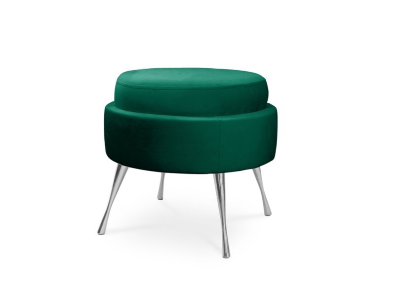 Pufa Bettso Muszelka na metalowych srebrnych nogach butelkowa zieleń 1szt.