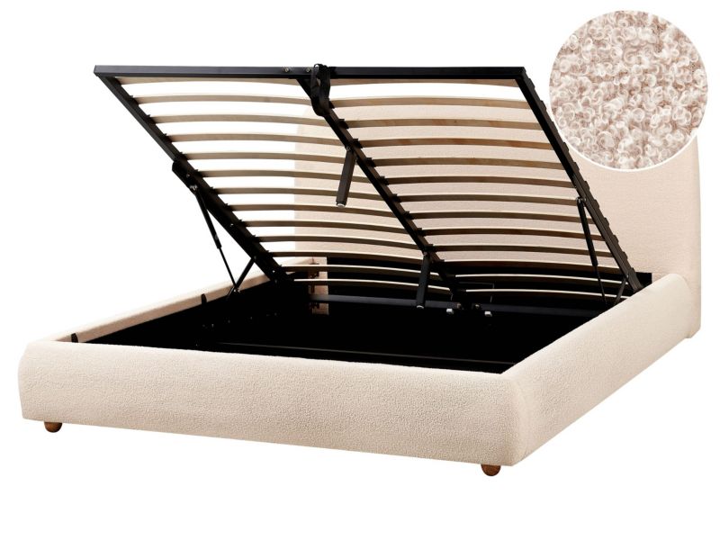 Łóżko z pojemnikiem Boucle Blagnac 160 x 200 cm Jasnobeżowy 1 szt.