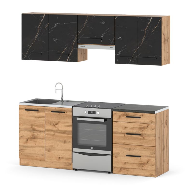 Zestaw Kuchenny Hurtownia-Mebli Z Blatem Kuchnia Mini Mokka Plus 200cm Dąb Wotan San Sebastian/Dąb Wotan 200x47x145 cm 1szt.