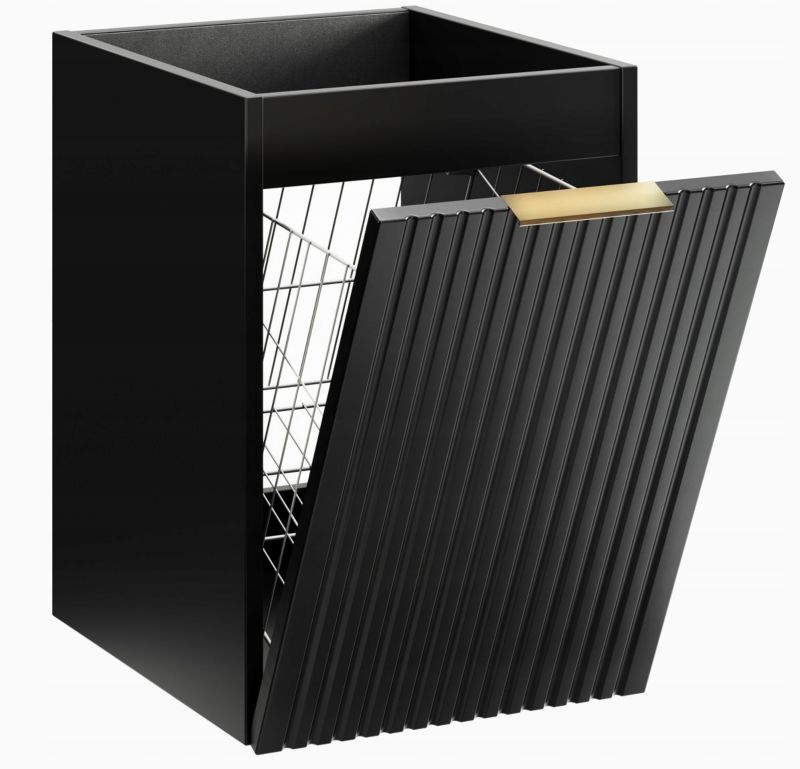 Szafka łazienkowa 40 cm Furnidea wisząca ryflowana z koszem na pranie czarna Adel 1 szt.