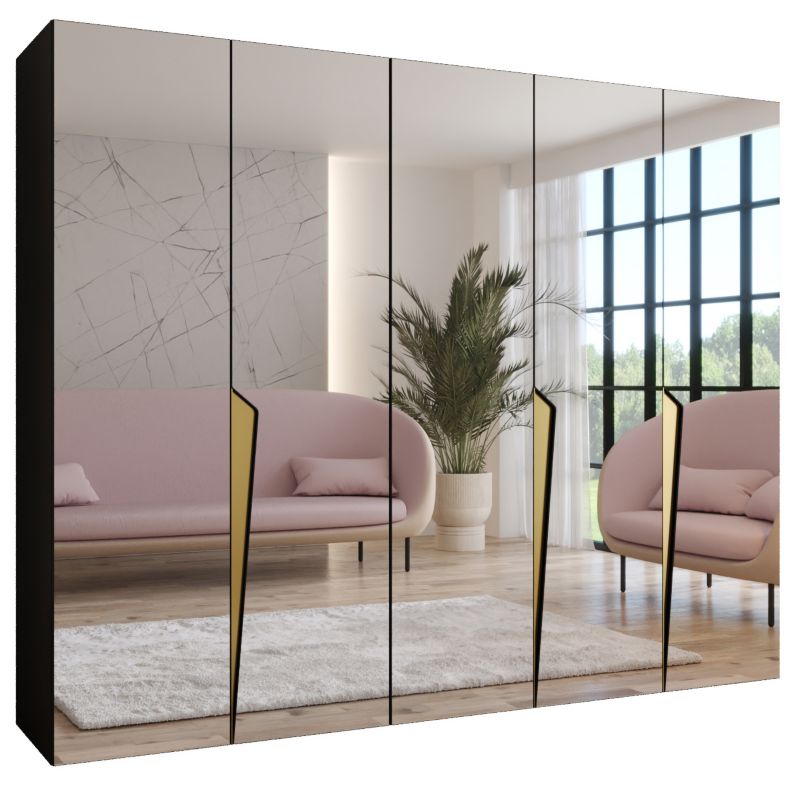Szafa uchylna z lustrem otwierana Abiks PIANO 3 250 wys 202 cm Czarny + Złoty 1 szt