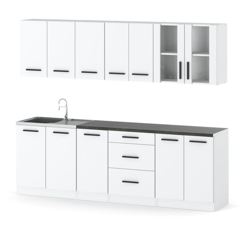 Zestaw Kuchenny Hurtownia-Mebli Z Blatem Kuchnia Remino 260cm Biały Mat Biały Mat 260x47x145 cm 1szt.