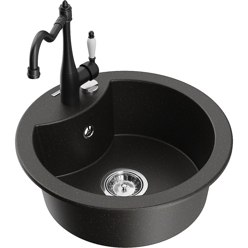 Zlewozmywak granitowy 1-komorowy Mexen Diego z baterią kuchenną Duero biały - 6512-20-671600-70 1 szt.