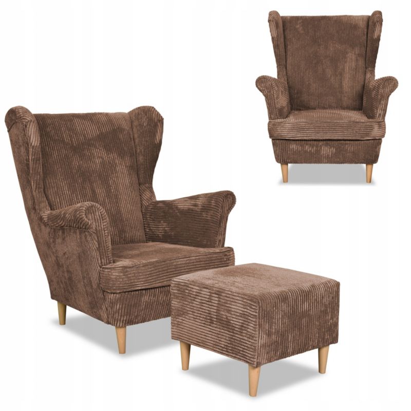 Fotel uszak do salonu z podnóżkiem Family Meble Bonito brąz 1szt