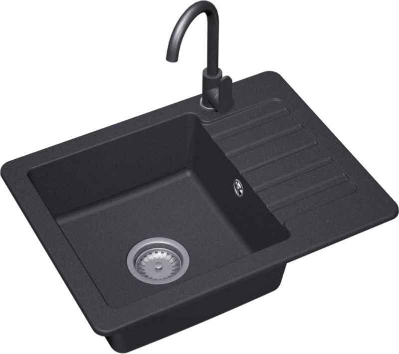 Zlewozmywak granitowy Burnell z krótkim ociekaczem i baterią czarny
