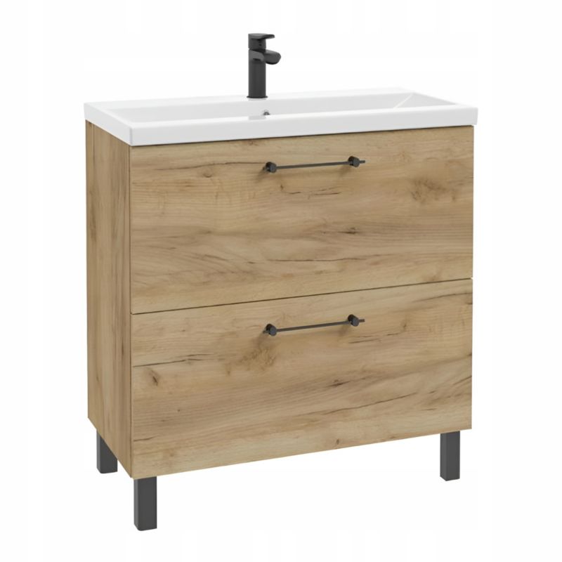 Szafka Łazienkowa z Umywalką 800x400 mm Dąb Craft 2 Szuflady Stojąca Cichy Domyk 1 szt