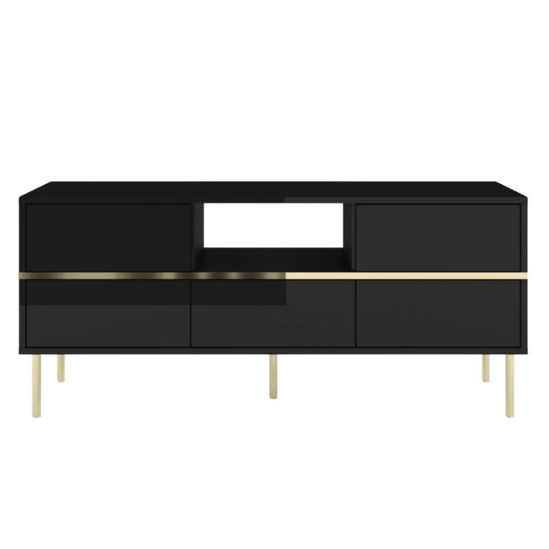 Czarna komoda RTV Dancan MARIKA ze złotymi dodatkami 1 szt.