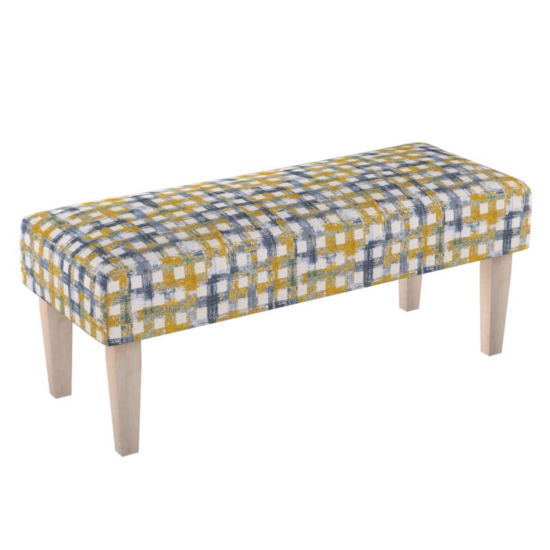 Ławka Dekoria 100 x 40 x 40 cm niebiesko-żółta krata na kremowym tle 1 szt.