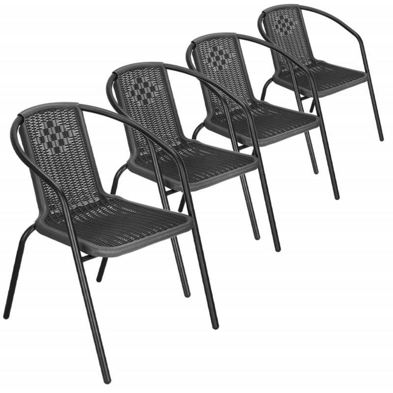 Krzesła ogrodowe Springos metalowe, plecione krzesło na balkon szare zestaw 4 szt.