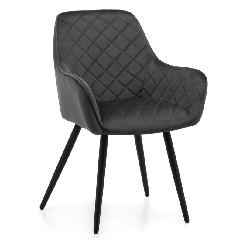 Krzesło tapicerowane New Home COLIN szare pikowane welurowe z podłokietnikami 1 szt.