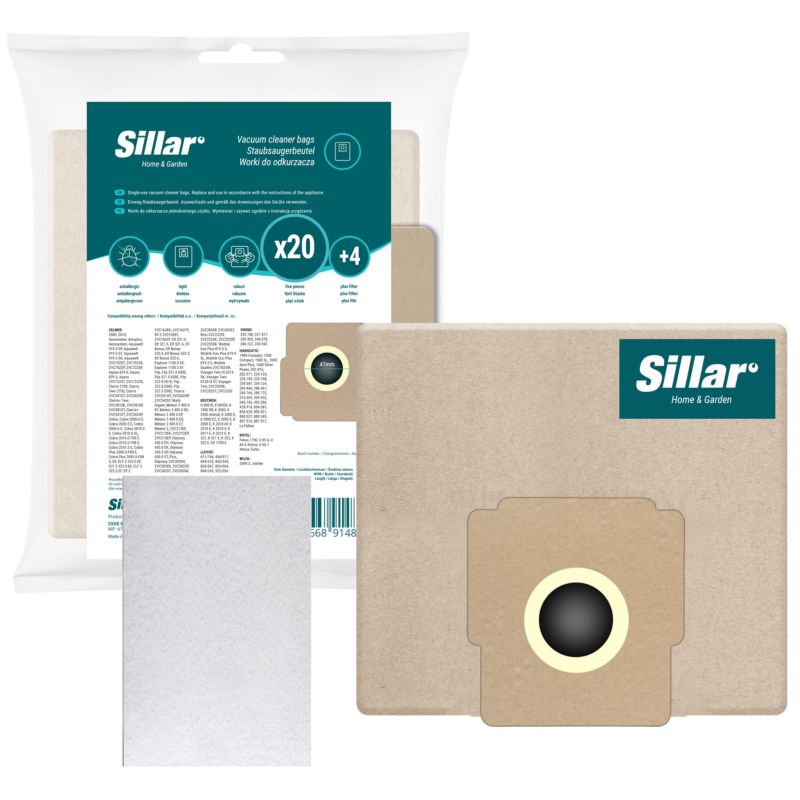 Worki do odkurzacza, Sillar, papierowe, 20szt + 4x filtr wlotowy, zamiennik do Zelmer Elf 3 2 Bonus Meteor Odyssey, zestaw 24szt