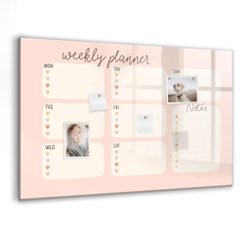 Szklana tablica magnetyczna Wallfluent 90x60 cm Uroczy tygodniowy planer Czarny marker 1 szt.