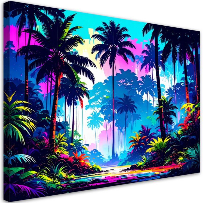 Obraz do salonu sypialni Feeby Palmy Dżungla Kolorowa Abstrakcja 120x80cm 1szt