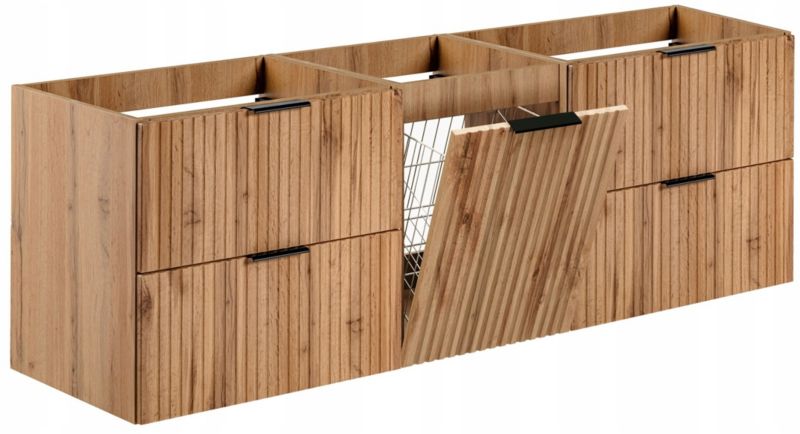 Szafka pod umywalkę Furnidea 160 cm dąb Wotan ryflowana z koszem na pranie Adel 1 szt.