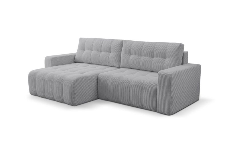 Narożnik Bettso Masina w sztruksowej tkaninie z pojemnikiem na pościel i funkcją spania jasnoszary 1szt.