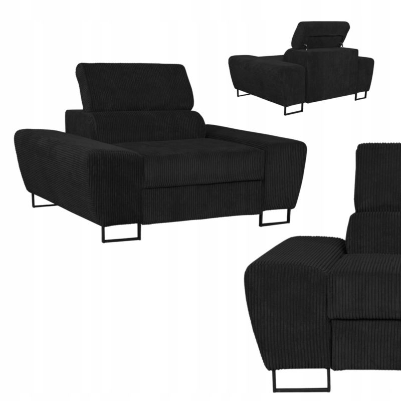 Fotel wypoczynkowy do salonu regulowany zagłówek Savio czarny 1szt