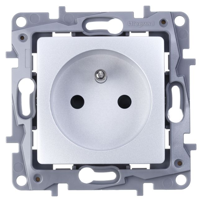 Gniazdo pojedyncze Legrand Niloe z uziemieniem i przesłoną aluminium