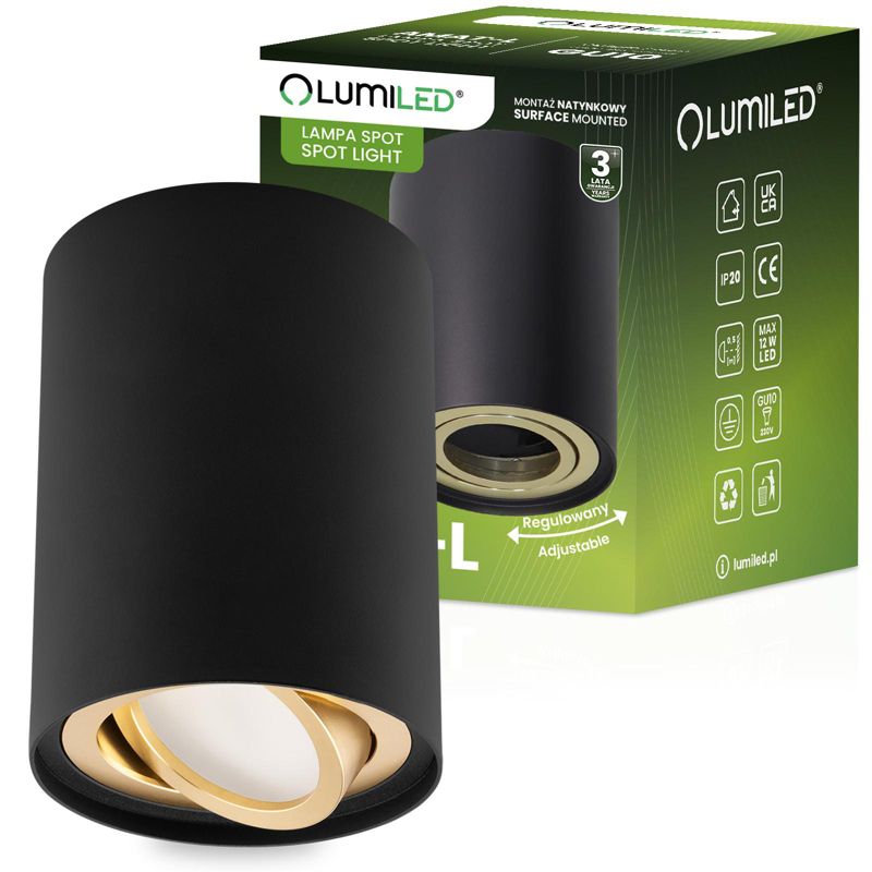 Oprawa Natynkowa Lumiled Halogenowa Spot Tuba Ruchoma GU10 Okrągła Czarno-Złota 115mm 1 szt.
