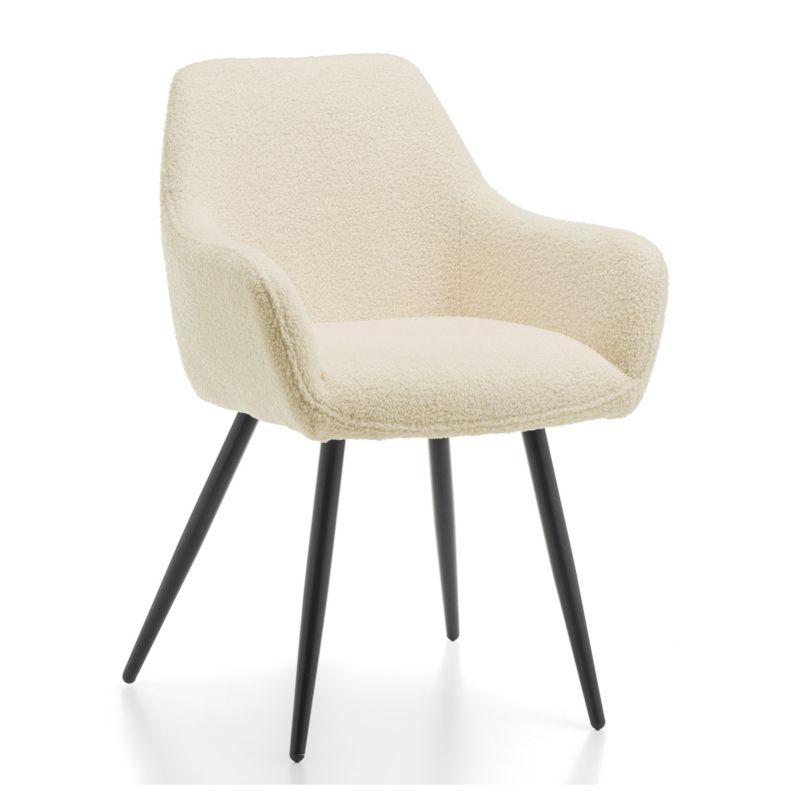 Krzesło tapicerowane New Home BOUCLE jasnobeżowe ecru teddy z podłokietnikami 1 szt.