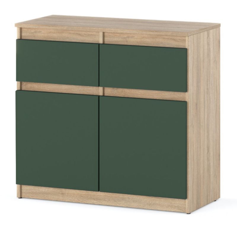Komoda Hurtownia-Mebli Szuflady 2 Oleksa 2D2SZ 80cm Dąb Sonoma Butelkowa Zieleń 80x35x75 cm 1szt.