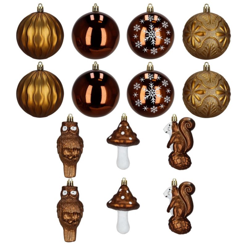 Bombki choinkowe Springos kształtki i kule nietłukące brązowe 14 szt.