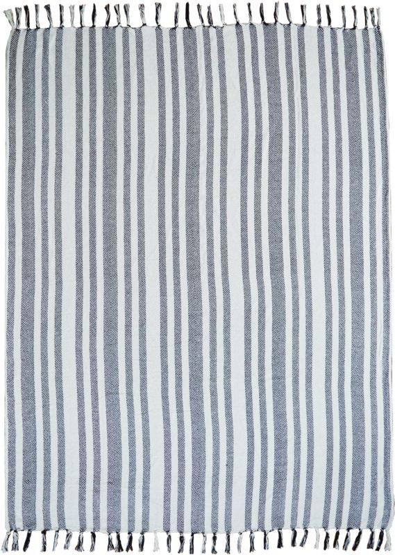 Koc tkany 130 x 170 cm pasy czarno kremowy