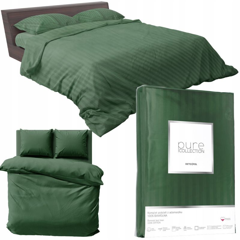 Pościel Detexpol Pure 160x200cm + 2x poszewka 70x80cm bawełna zielona 1 kpl.