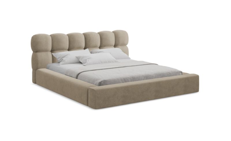 Tapicerowane łóżko z pojemnikiem LaMiaSofa Kahu Aksamit 160x200 Beżowy 1 szt.